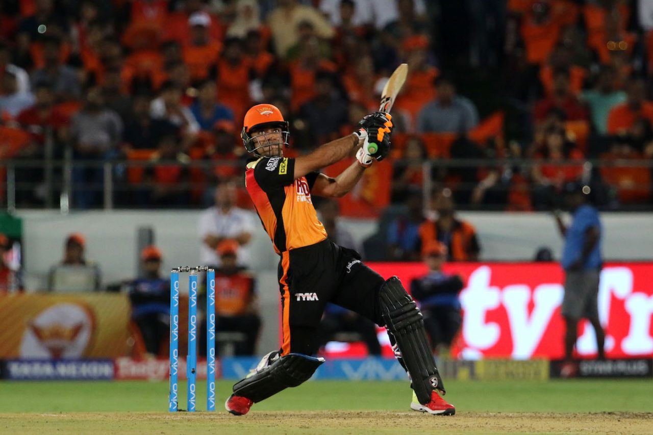 Rashid Khan struck a six on the first ball he faced, Sunrisers Hyderabad v Chennai Super Kings, IPL 2018, Hyderabad, April 22, 2018