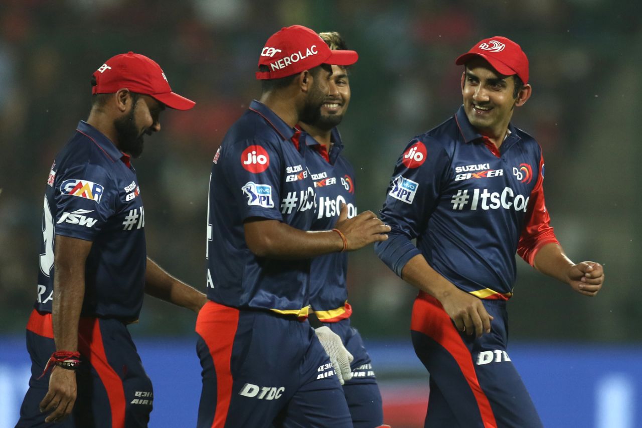 Gautam Gambhir is all smiles while leading his team back to the pavilion, Delhi Daredevils v Kings XI Punjab, IPL 2018, Delhi, April 23, 2018