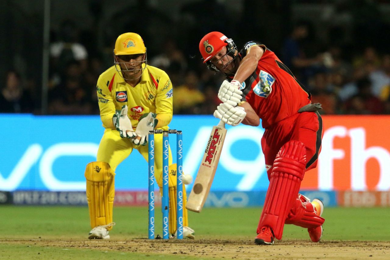 AB de Villiers is a picture of poise as he lofts inside-out over long-off, Royal Challengers Bangalore v Chennai Super Kings, IPL, April 25, 2018