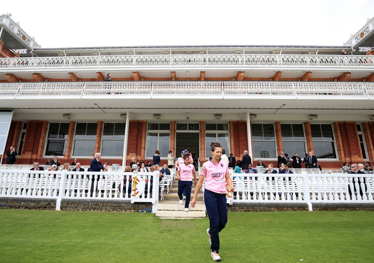 Natasha Miles leads Middlesex onto Lord's, Middlesex Women v MCC, Lord's, April 24, 2018