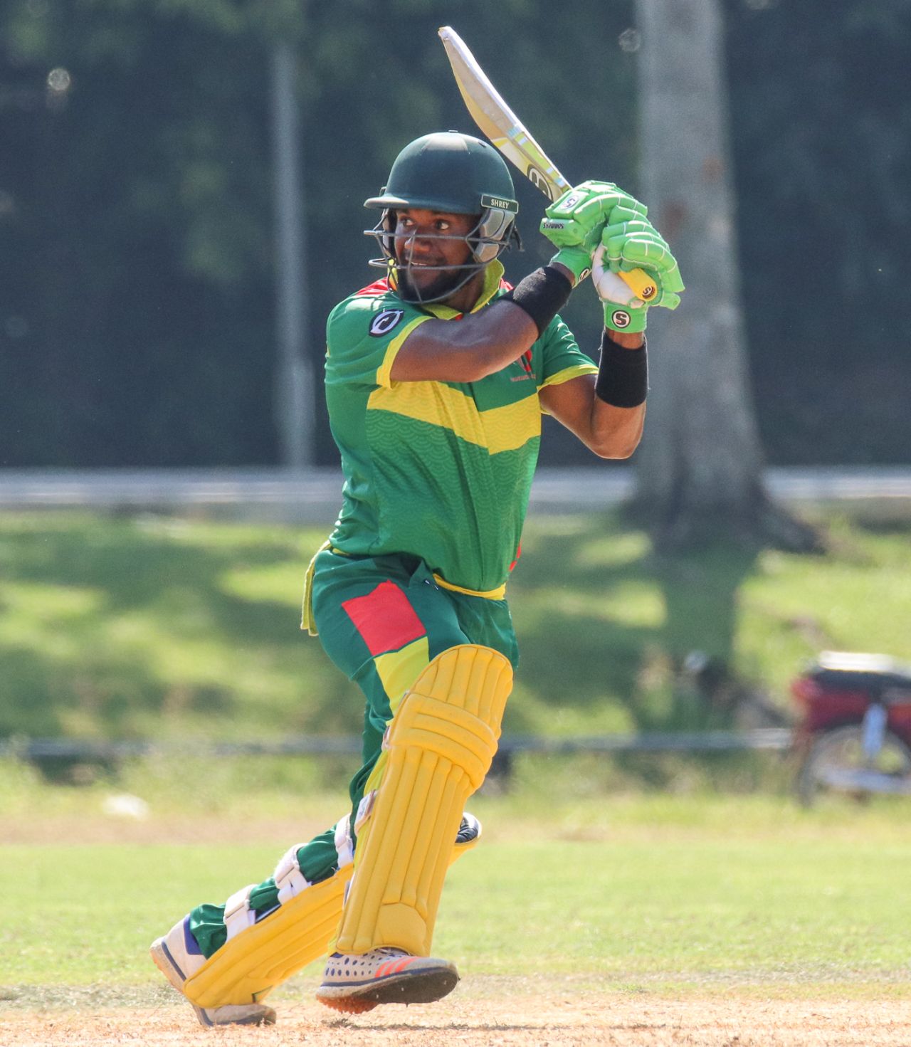 Patrick Matautaava cuts through the off side, Jersey v Vanuatu, ICC World Cricket League Division Four, Bangi, April 29, 2018
