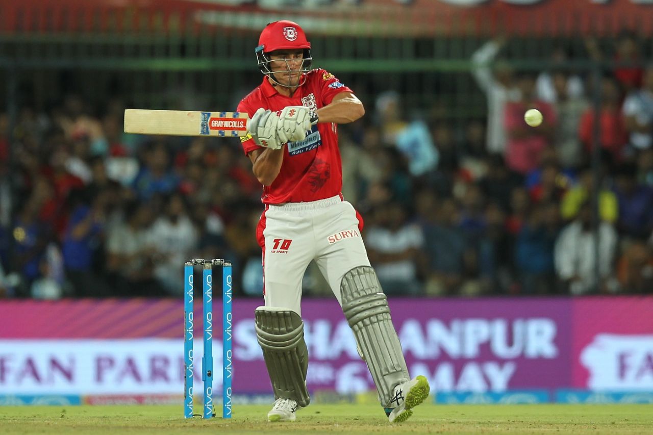 Marcus Stoinis looks to pull one, Kings XI Punjab v Mumbai Indians, IPL 2018, Indore, May 4, 2018