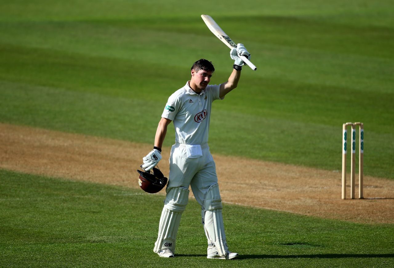 Rory Burns celebrates a Surrey century, Surrey v Worcestershire, Specsvaers Championship Division One, May 4, 2018