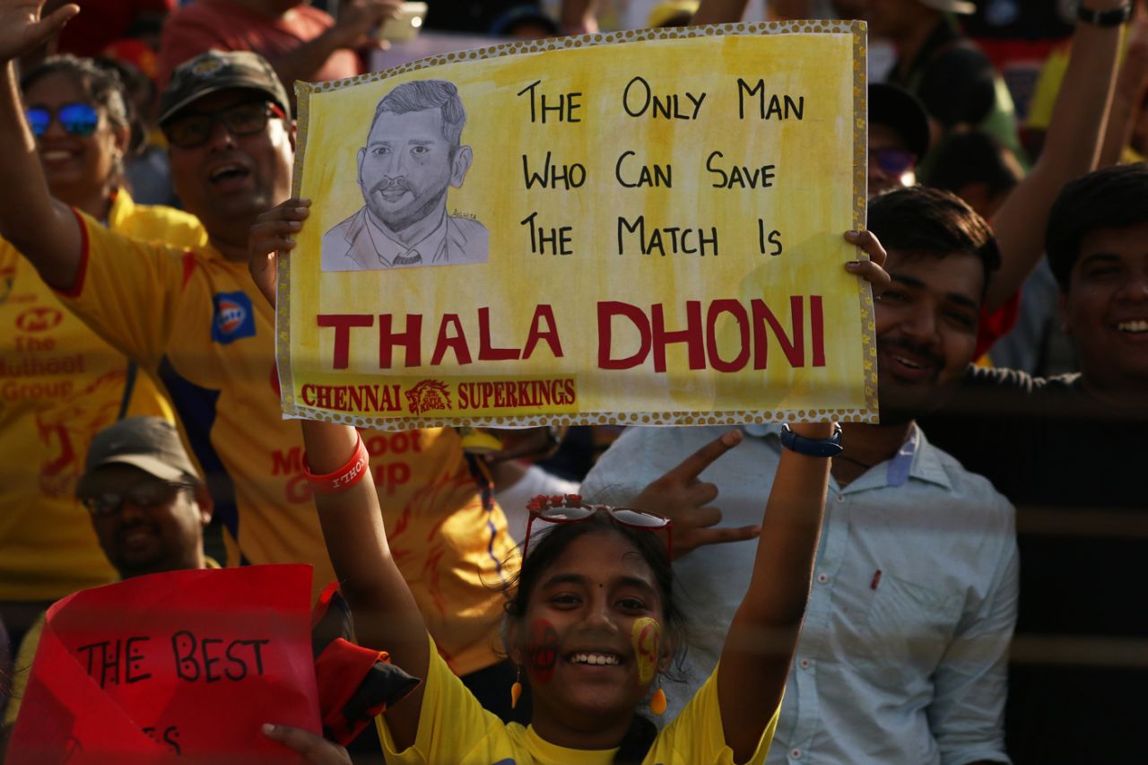 A fan seeks MS Dhoni's intervention to turn the run of play, Chennai Super Kings v Royal Challengers Bangalore, IPL 2018, Pune, May 5, 2018