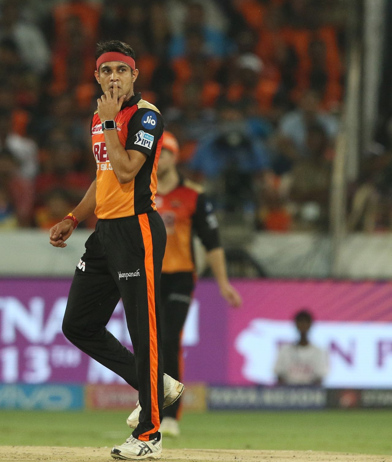 Siddarth Kaul reacts in the field, Sunrisers Hyderabad v Royal Challengers Bangalore, Hyderabad, IPL 2018, May 7, 2018
