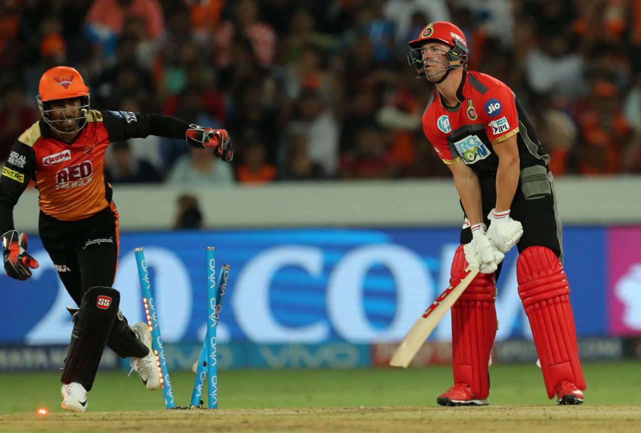 AB de Villliers had to pay a big price for misreading the line, Sunrisers Hyderabad v Royal Challengers Bangalore, Hyderabad, IPL 2018, May 7, 2018