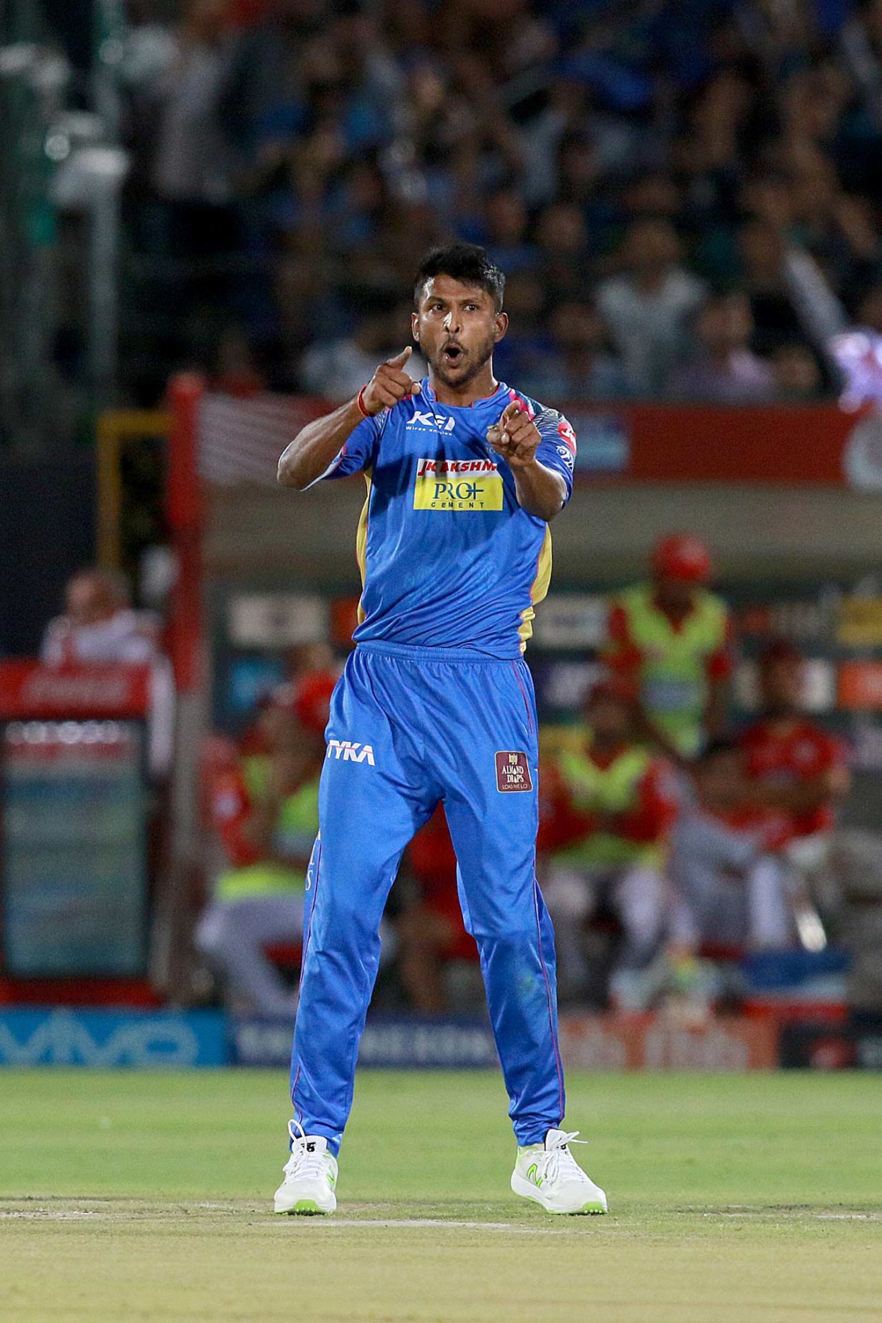 K Gowtham strikes a pose, Rajasthan Royals v Kings XI Punjab, IPL 2018, Jaipur, May 8, 2018