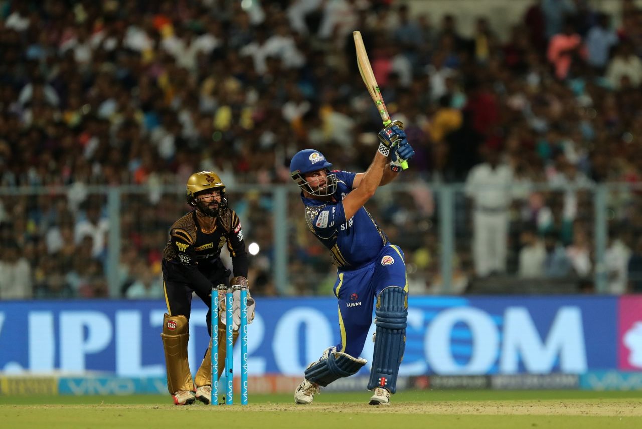 Ben Cutting goes for the big one, Kolkata Knight Riders v Mumbai Indians, IPL 2018, Kolkata, May 9, 2018