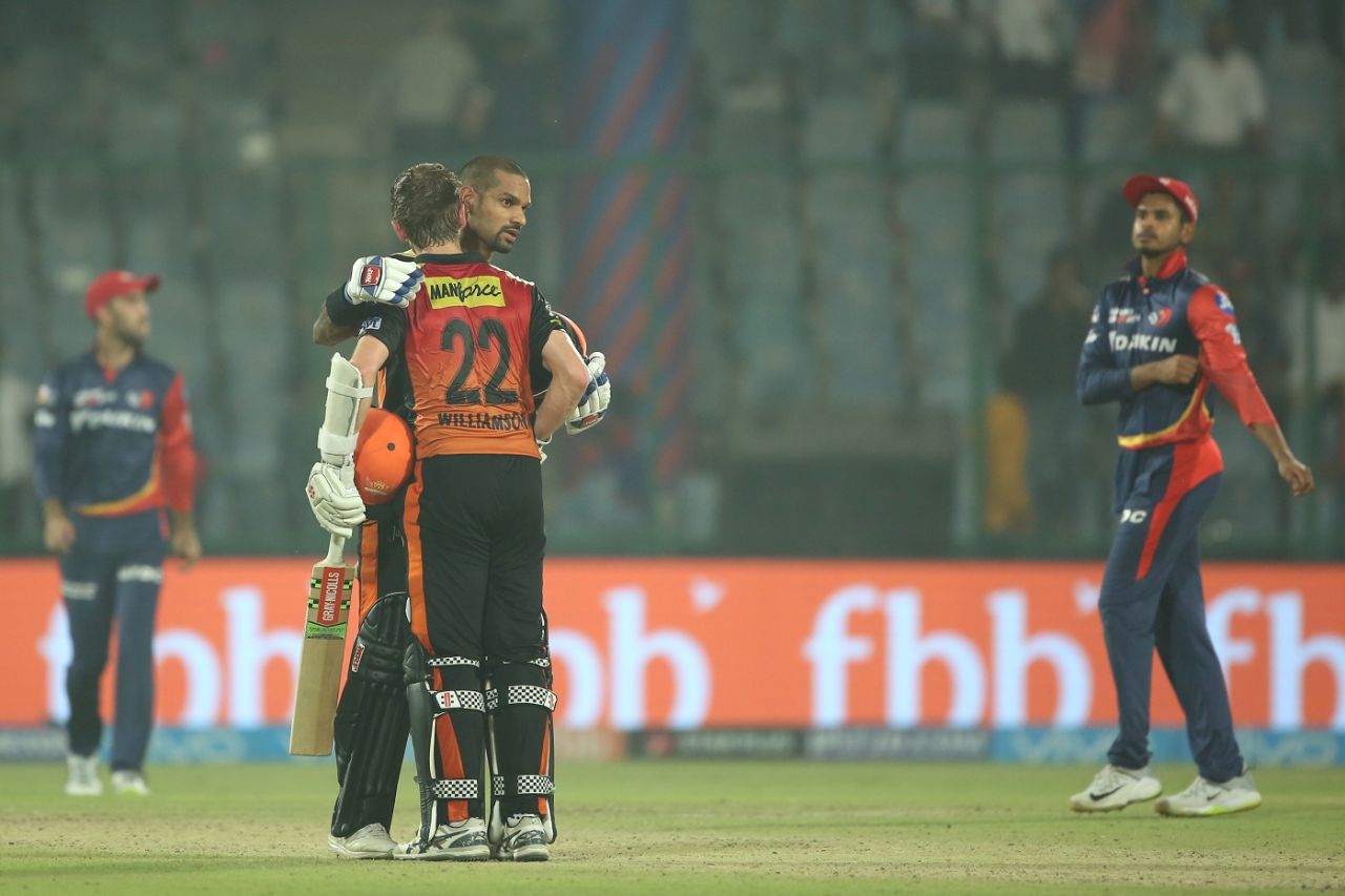 Shikhar Dhawan and Kane Williamson posted a 176-run partnership, Delhi Daredevils v Sunrisers Hyderabad, IPL 2018, Delhi, May 10, 2018
