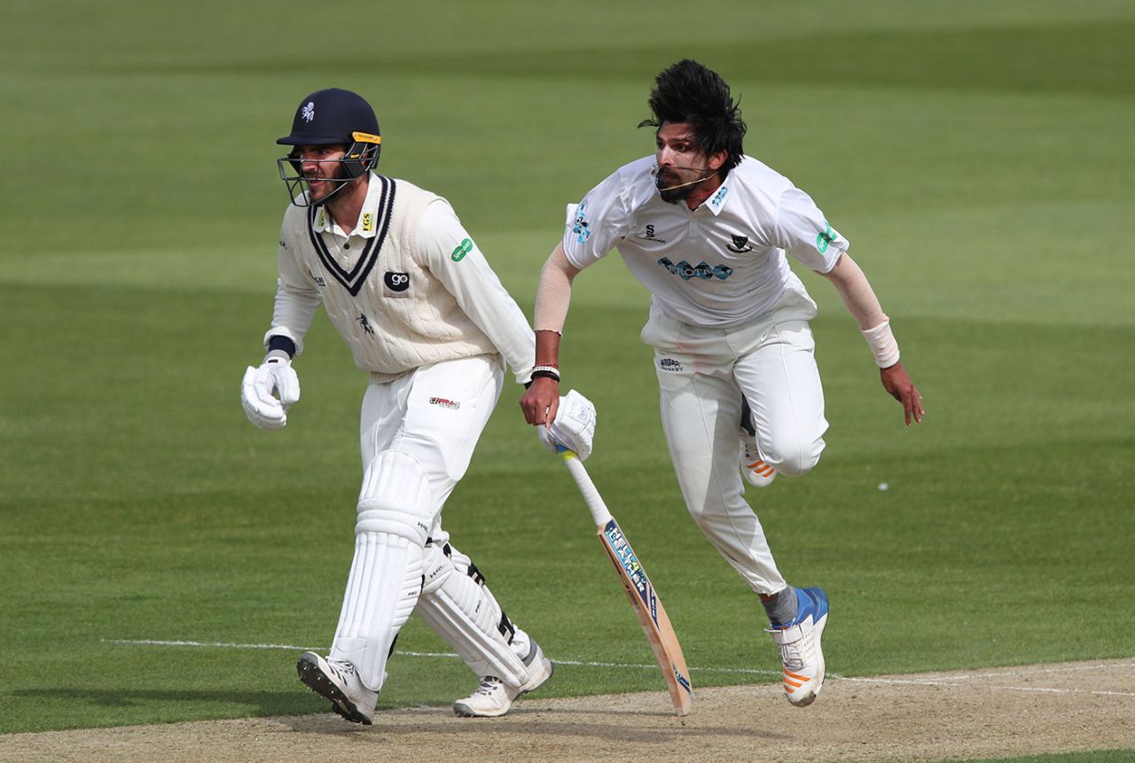 Ishant Sharma in his followthrough, Kent v Sussex, Specsavers Championship, Division Two, Canterbury, May 11, 2018