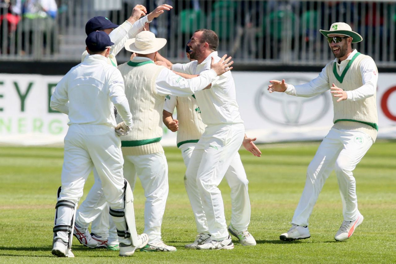 Stuart Thompson claimed Haris Sohail as his maiden Test wicket, Ireland v Pakistan, Only Test, Malahide, 2nd day, May 12, 2018