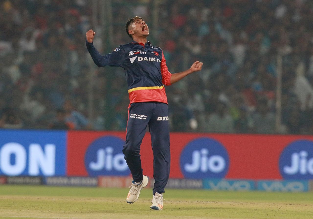 Sandeep Lamichhane celebrates his maiden IPL wicket, Delhi Daredevils v Royal Challengers Bangalore, IPL 2018, Delhi, May 12, 2018