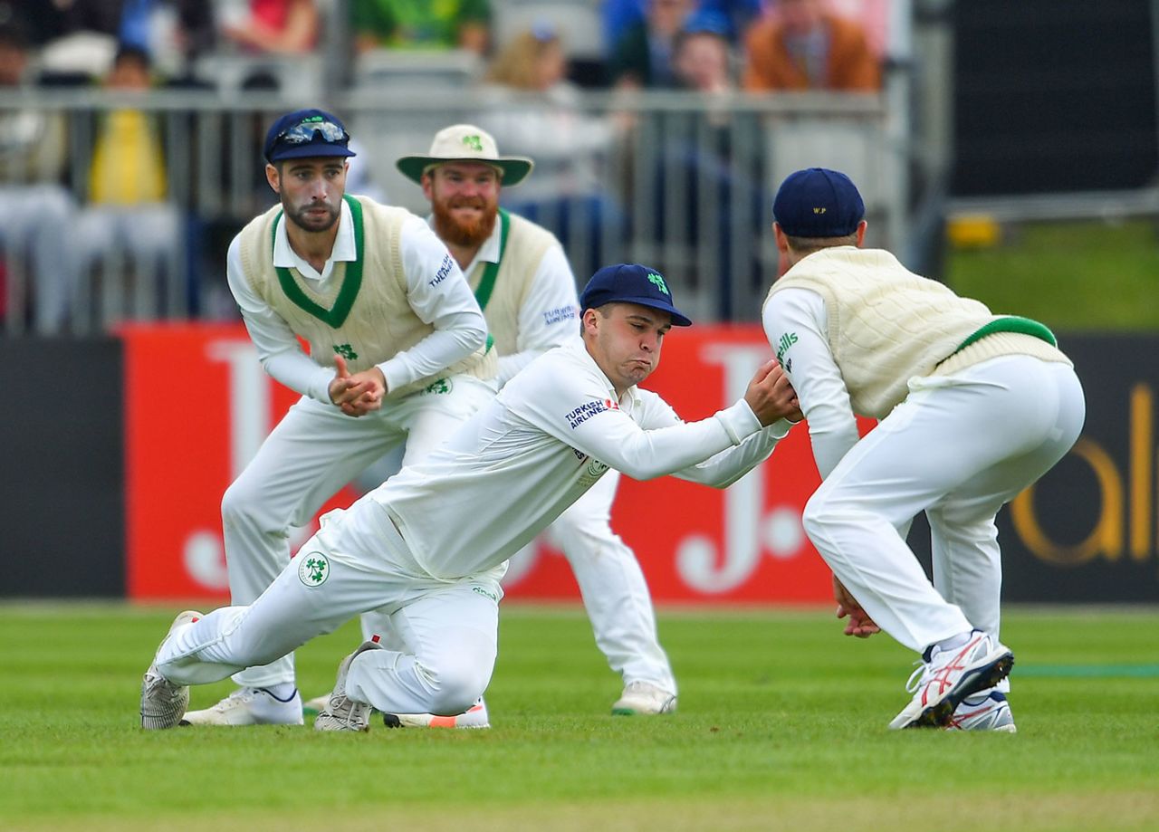 Andy McBrine, on as a substitute, spilled a catch in the slips, Ireland v Pakistan, Only Test, Malahide, 3rd day, May 13, 2018