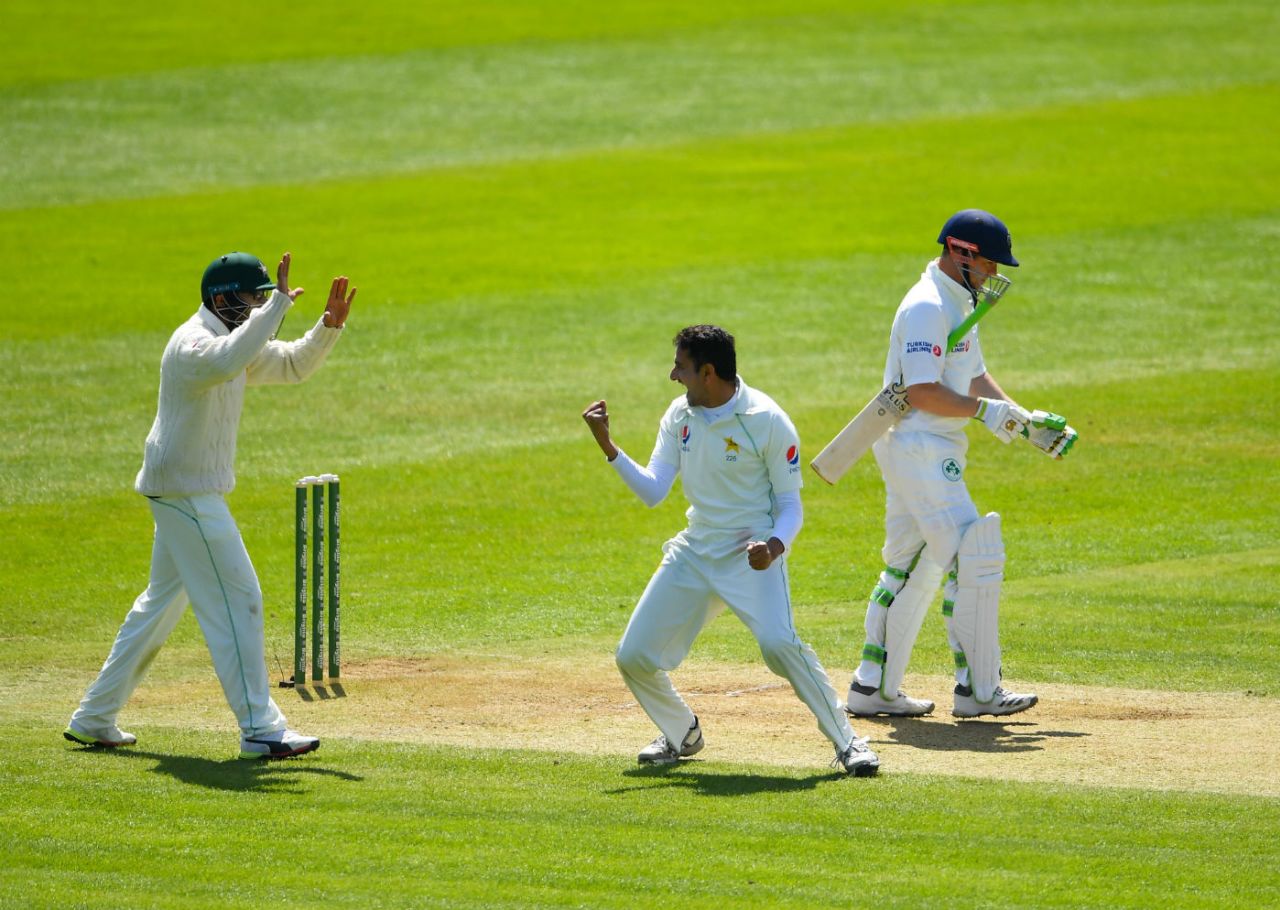 Mohammad Abbas bagged Niall O'Brien for a duck, Ireland v Pakistan, Only Test, Malahide, 3rd day, May 13, 2018
