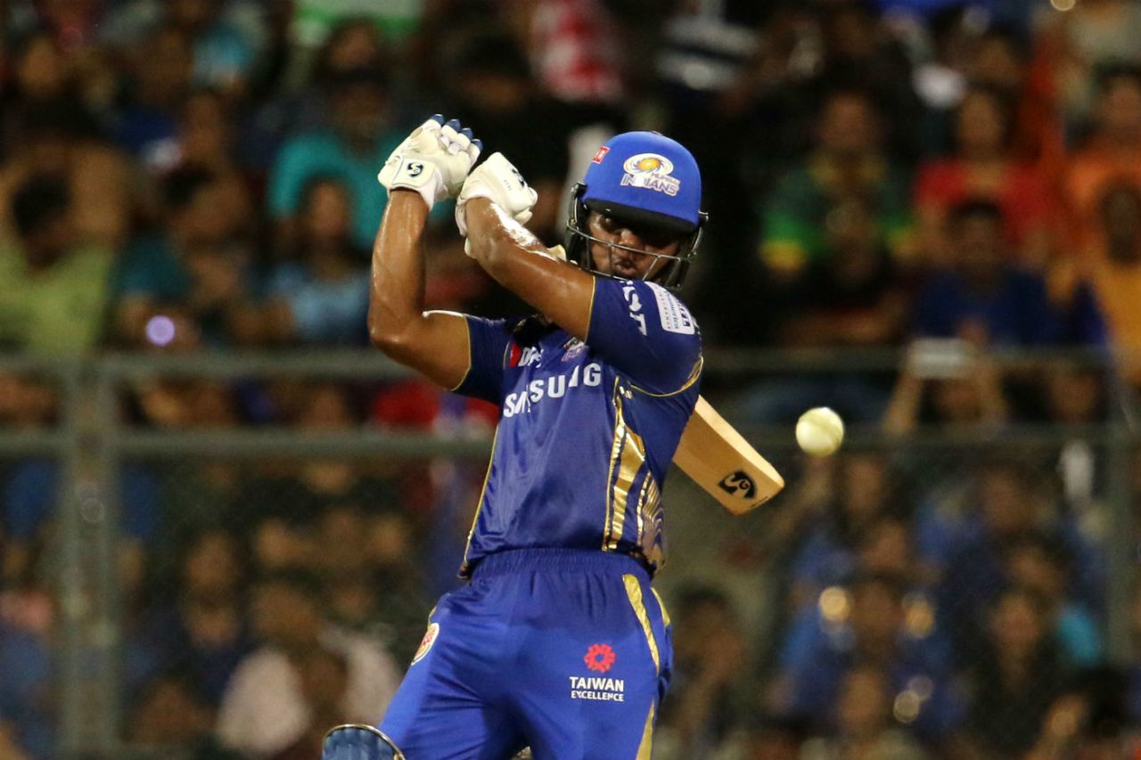 Evin Lewis gets stuck into a pull, Mumbai Indians v Rajasthan Royals, IPL, Mumbai, May 13, 2018
