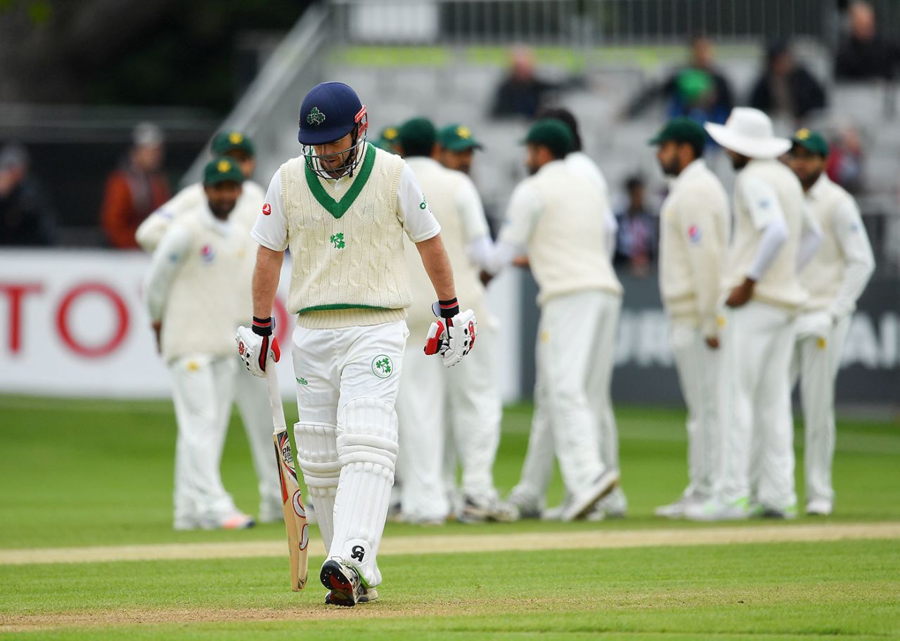 Ed Joyce was run out early on the fourth day, Ireland v Pakistan, Only Test, Malahide, 4th day, May 14, 2018