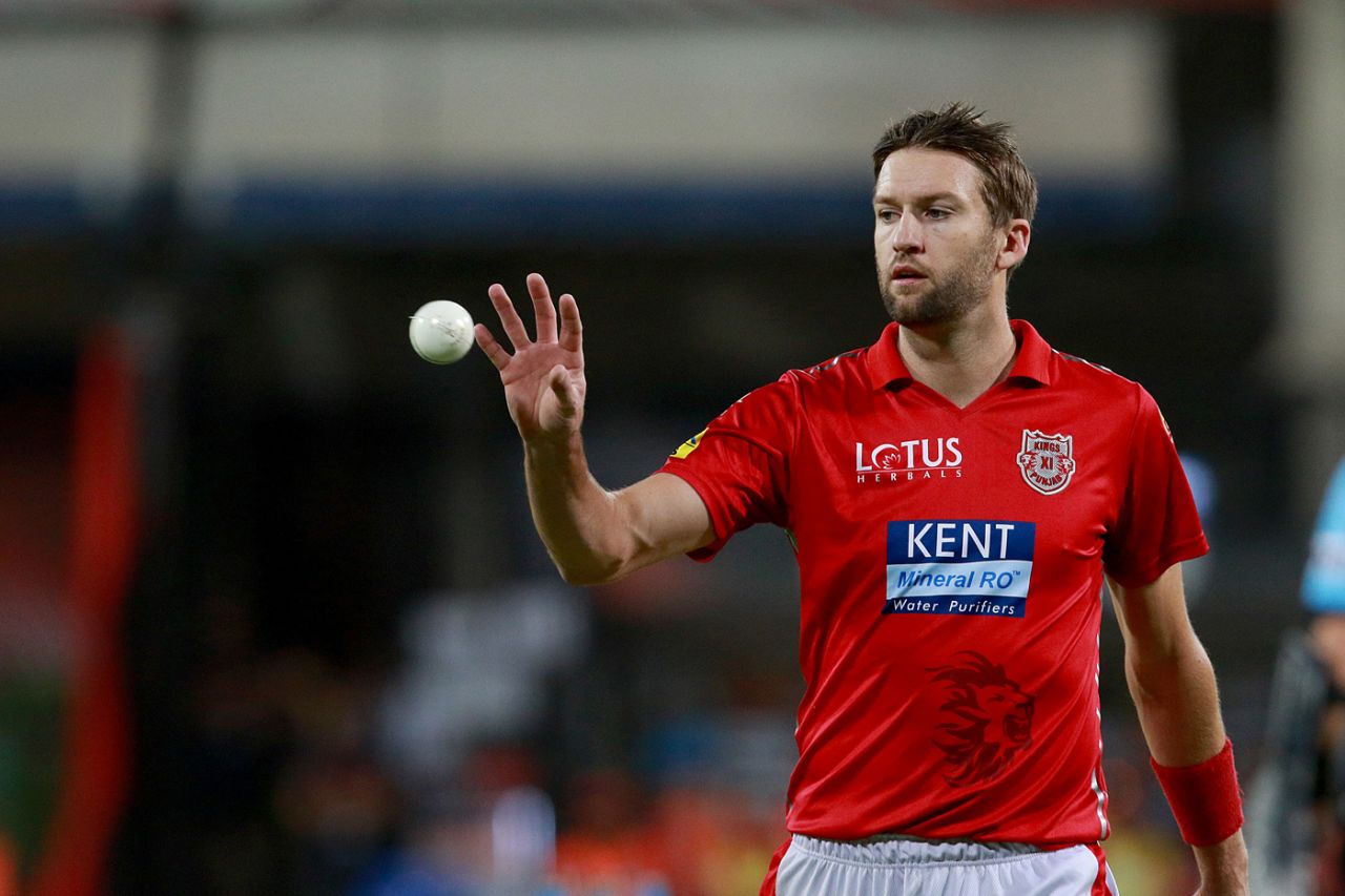 Andrew Tye collects the ball, Kings XI Punjab v Royal Challengers Bangalore, IPL 2018, Indore, May 14, 2018