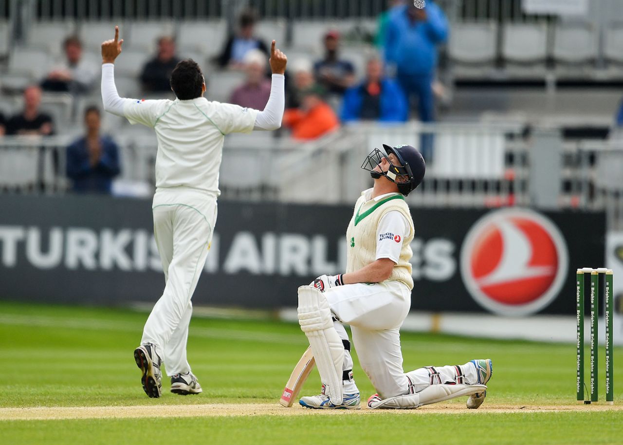 Kevin O'Brien edged his first ball of the day to slip, Ireland v Pakistan, Only Test, Malahide, 5th day, May 15, 2018