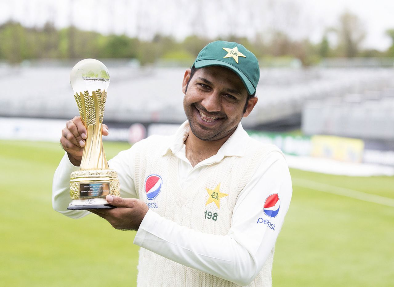 Sarfraz Ahmed with the trophy after beating Ireland, Ireland v Pakistan, Only Test, Malahide, 5th day, May 15, 2018