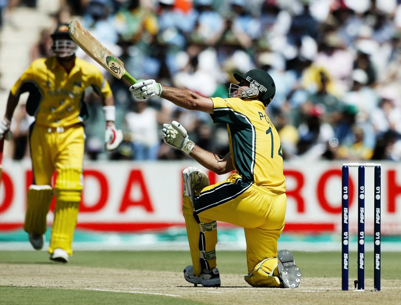 Ricky Ponting's hand slips off his bat, Australia v India, World Cup final, Johannesburg, March 23, 2003