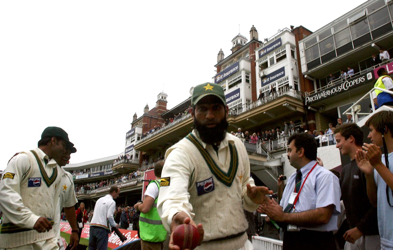 Mohammad Yousuf holds the ball up to the camera, England v Pakistan, 4th Test, The Oval, August 20, 2006