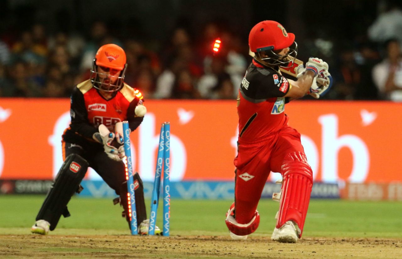 Virat Kohli was out to an Afghanistan spinner for the second time this season, Royal Challengers Bangalore v Sunrisers Hyderabad, IPL, Bengaluru, May 17, 2018