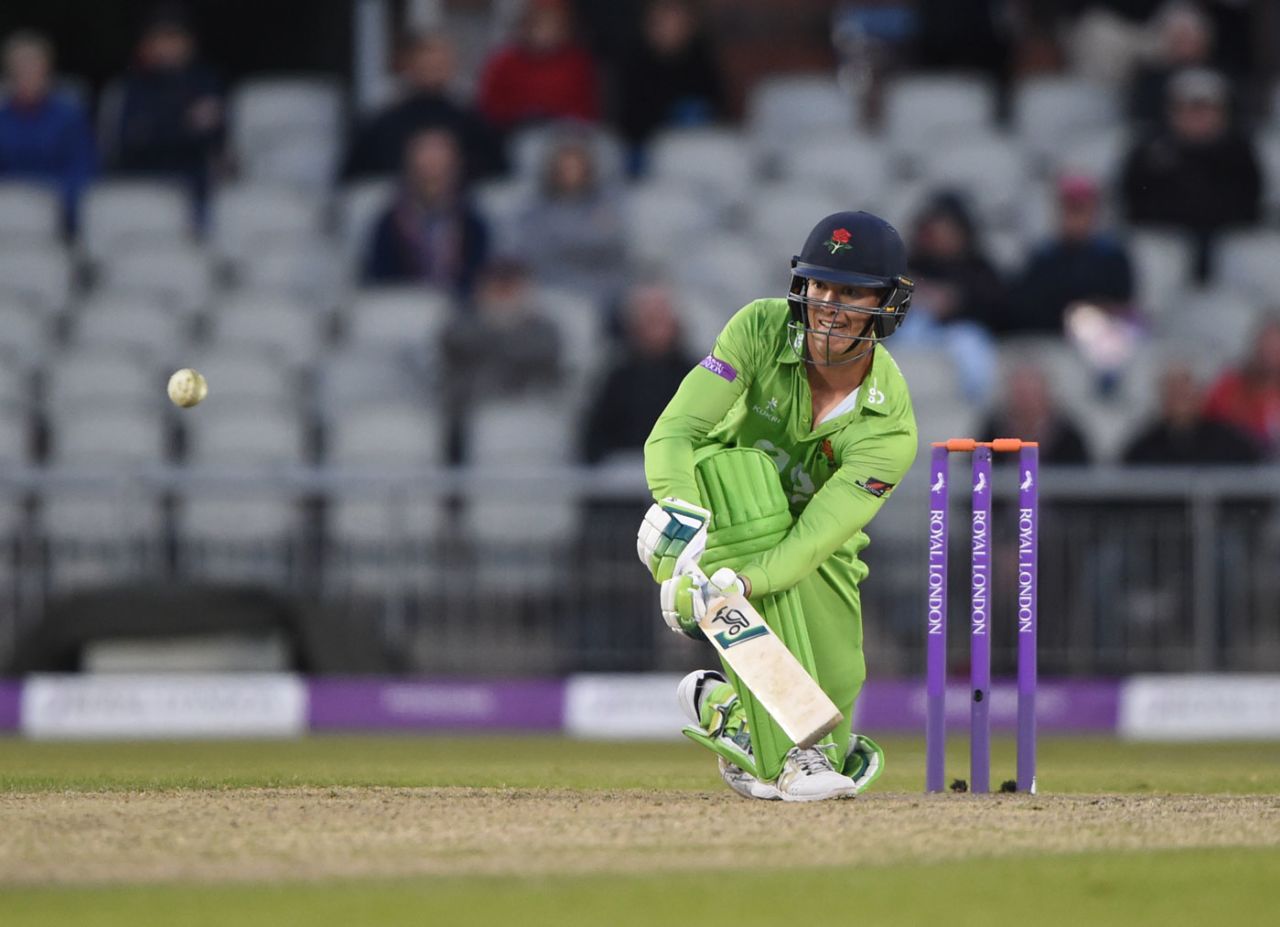 Keaton Jennings gets low to sweep, Lancashire v Nottinghamshire, Royal London Cup, North Group, May 17, 2018