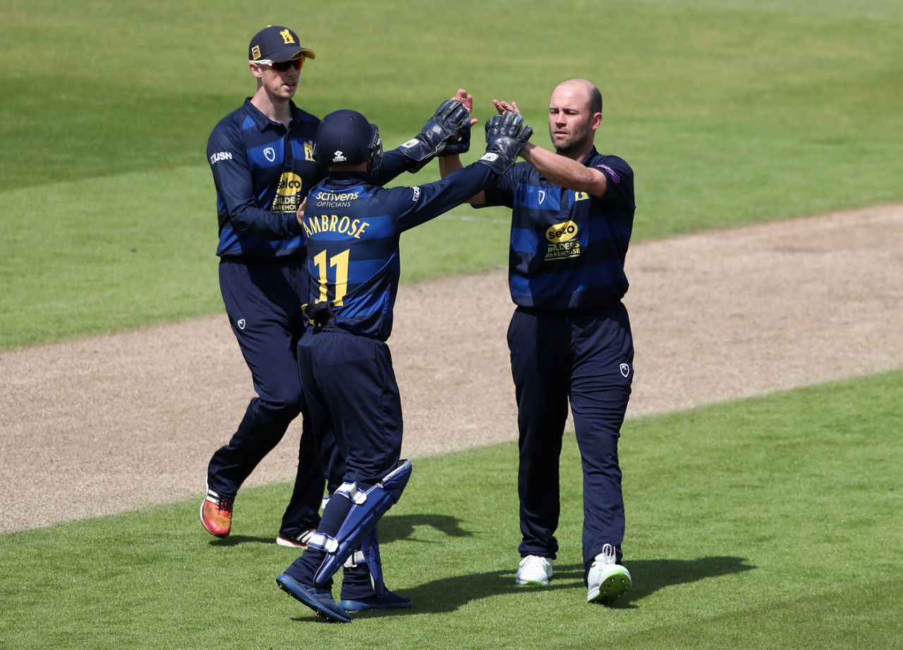 Jonathan Trott chipped in with valuable wickets, Warwickshire v Derbyshire, Royal London Cup, Edgbaston, May 17, 2018