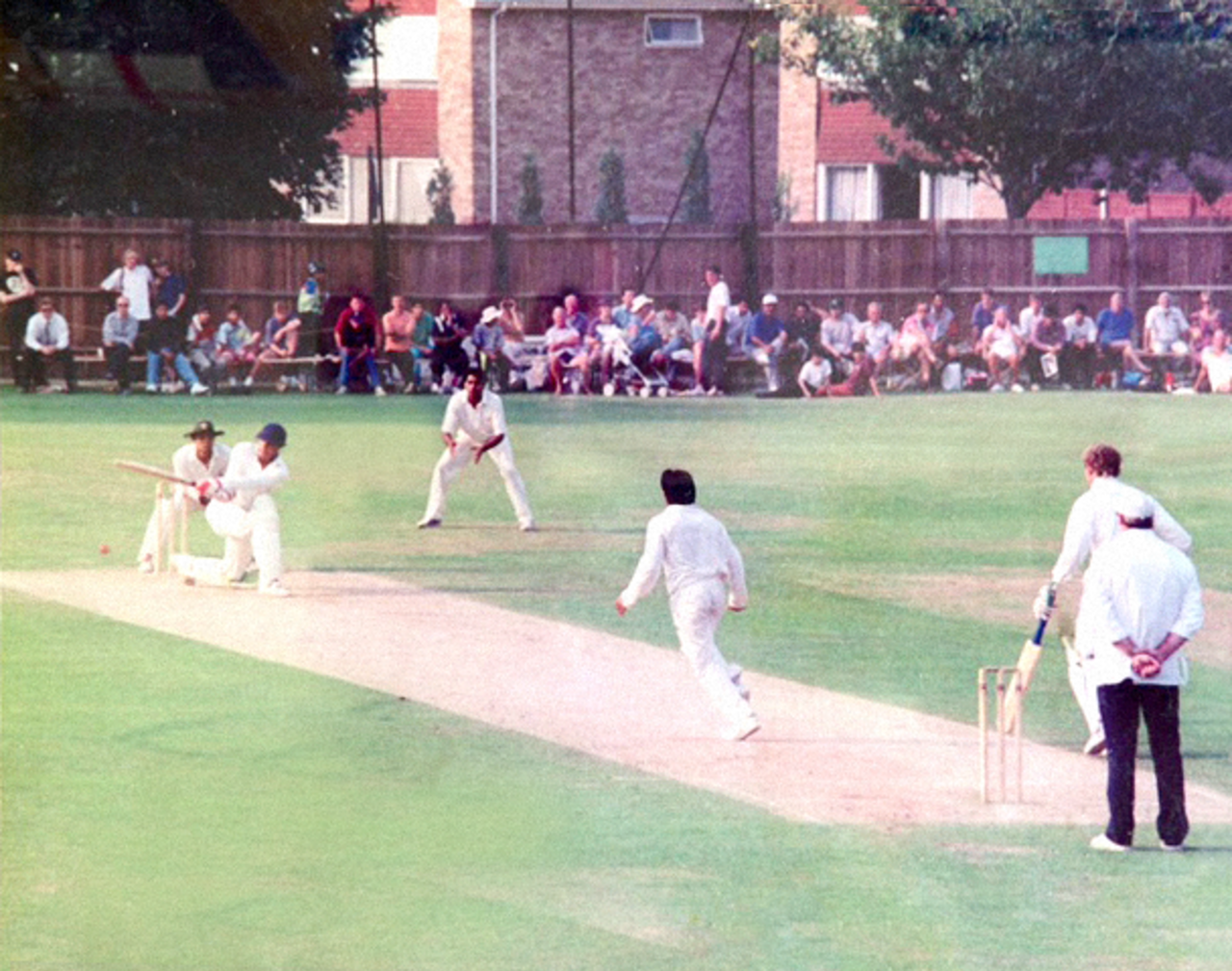 Mushtaq Ahmed bowling to Nick Folland of Minor Counties, Minor Counties v Pakistanis, Marlow, July 30, 1992