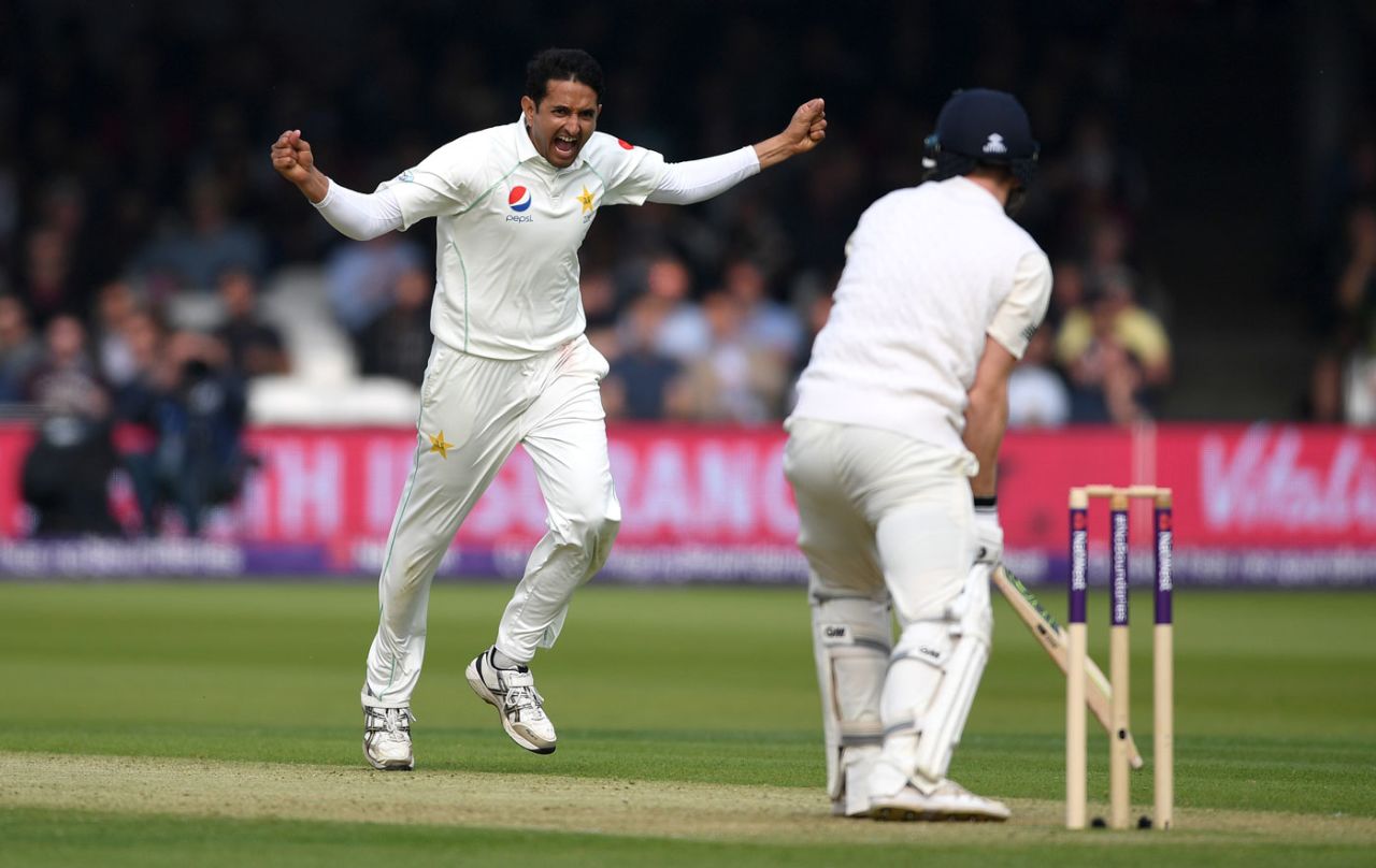 Mohammad Abbas had Dom Bess caught at slip, England v Pakistan, 1st Test, Lord's, 1st day, May 24, 2018