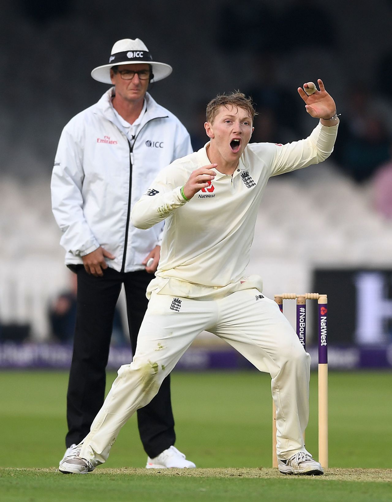 Dom Bess during his first over in Test cricket, England v Pakistan, 1st Test, Lord's, 1st day, May 24, 2018