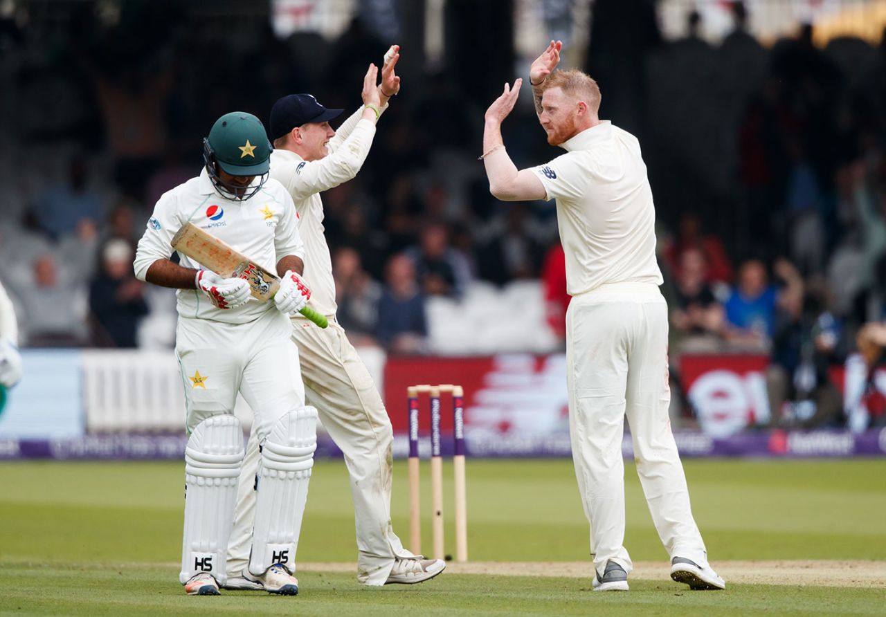 Ben Stokes removed Sarfraz Ahmed with the last ball before tea, England v Pakistan, 1st Test, Lord's, 2nd day, May 25, 2018
