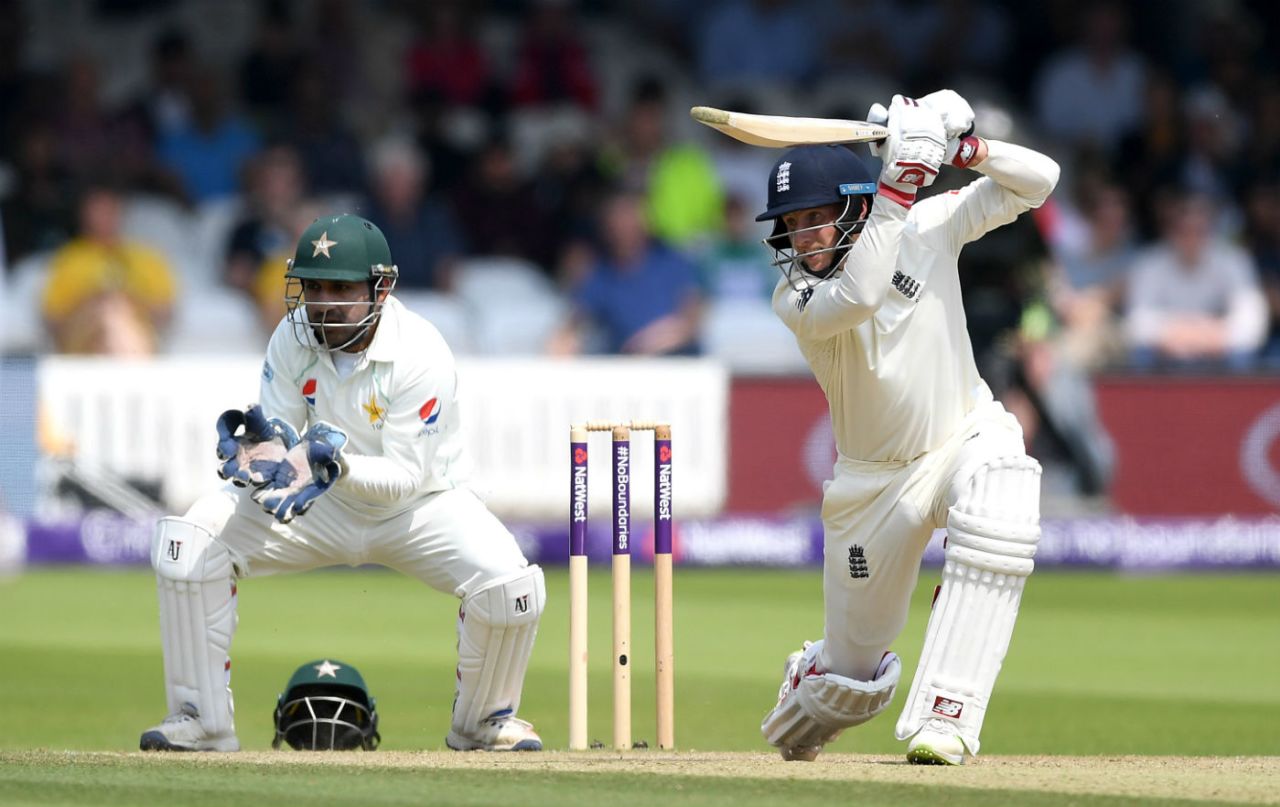 Joe Root drives through the covers, England v Pakistan, 1st Test, Lord's 3rd day, May 26, 2018