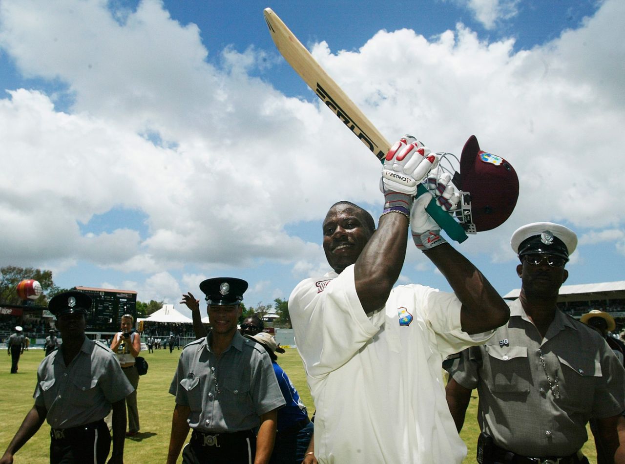 Omari Banks celebrates the win, West Indies v Australia, 4th Test, St John's, 5th day, May 13, 2003