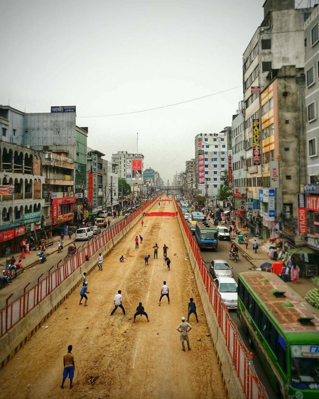 <b>Austin Pias Adhikari</b>: Dhaka's under-construction metro rail project provides space for a game of cricket 