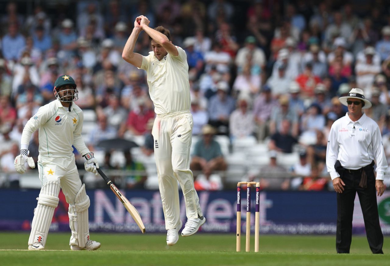 Chris Woakes grabbed a caught and bowled to remove Hasan Ali, England v Pakistan, 2nd Test, Headingley, June 1, 2018