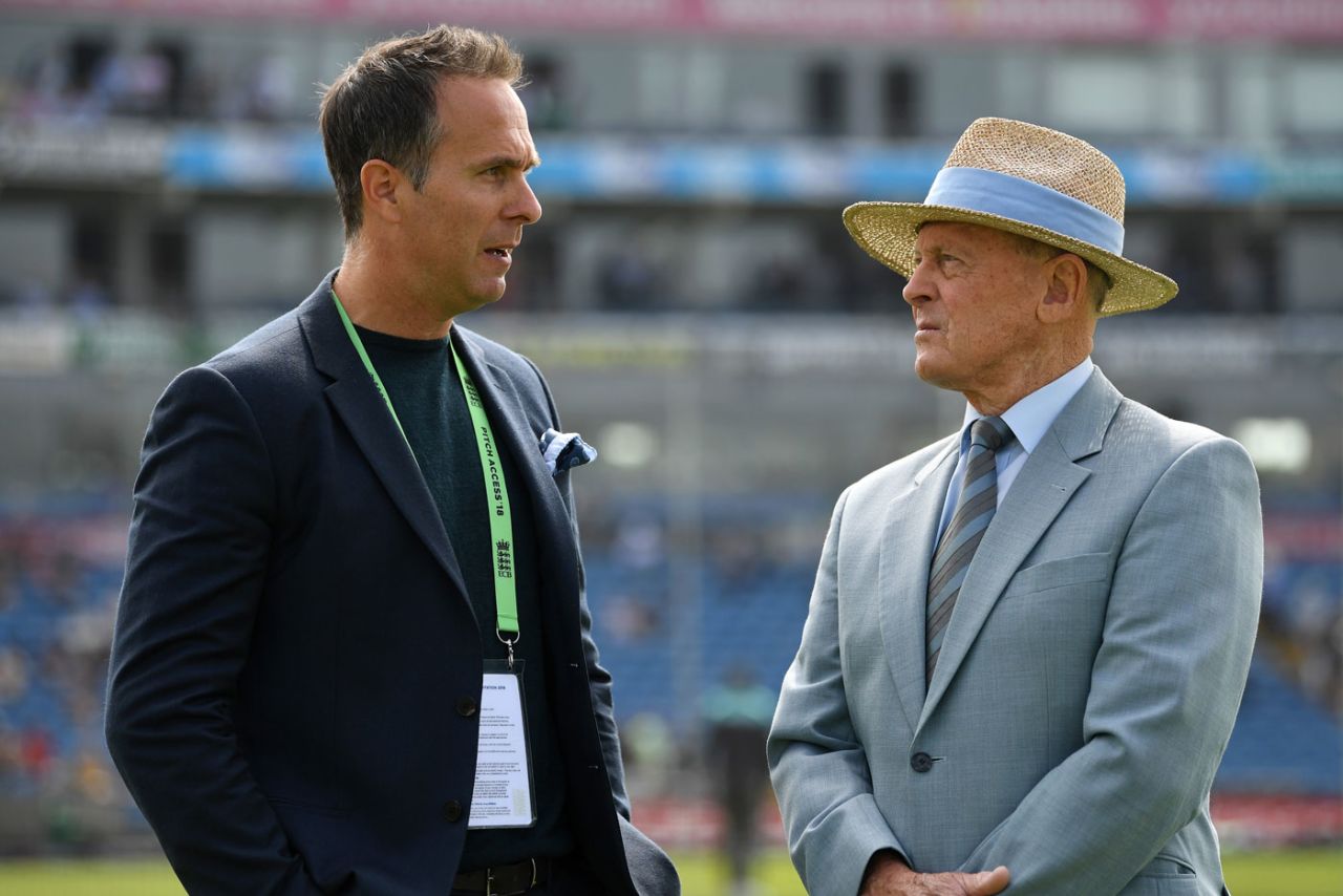Michael Vaughan and TMS colleague Geoffrey Boycott, England v Pakistan, 2nd Test, Headingley, 1st day, June 1, 2018