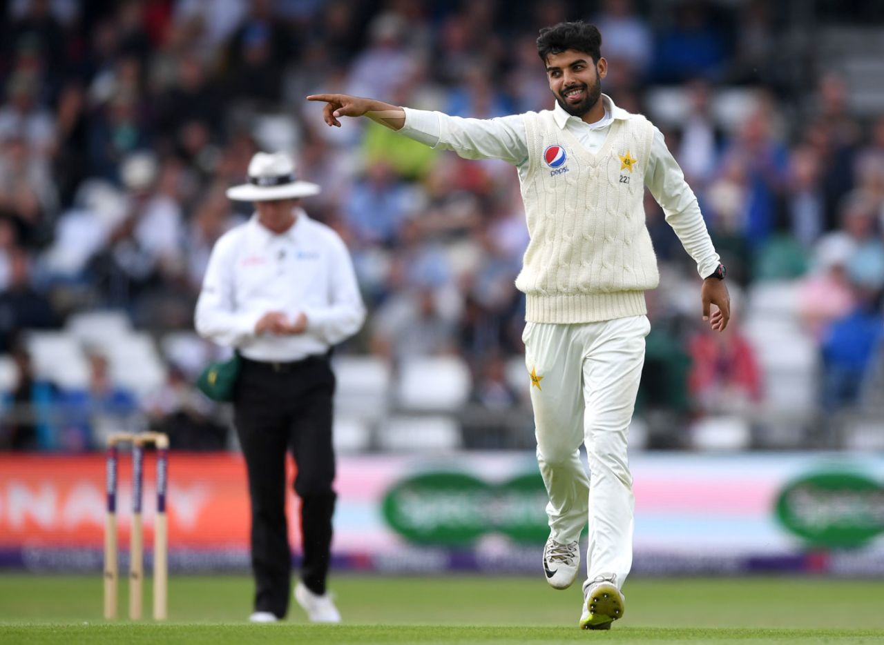 Shadab Khan celebrates his first wicket in the match, England v Pakistan, 2nd Test, Headingley, June 2, 2018