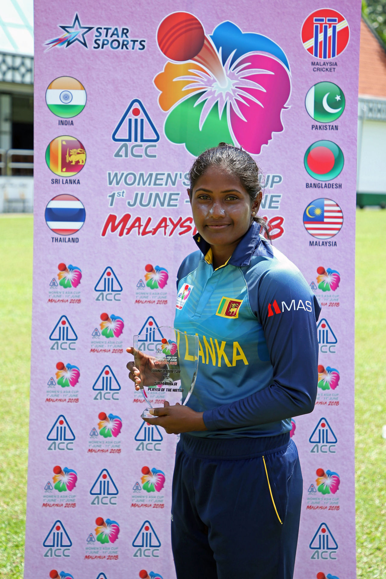 Sugandika Kumari poses with the Player-of-the-Match award, Bangladesh v Sri Lanka, Women's T20 Asia Cup 2018, May 3, 2018, Kuala Lumpur