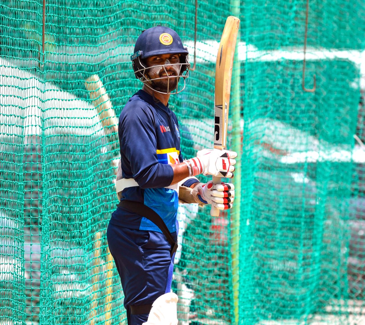 Mahela Udawatte reacts during a nets session, West Indies v Sri Lanka, 1st Test, Port of Spain, June 5, 2018