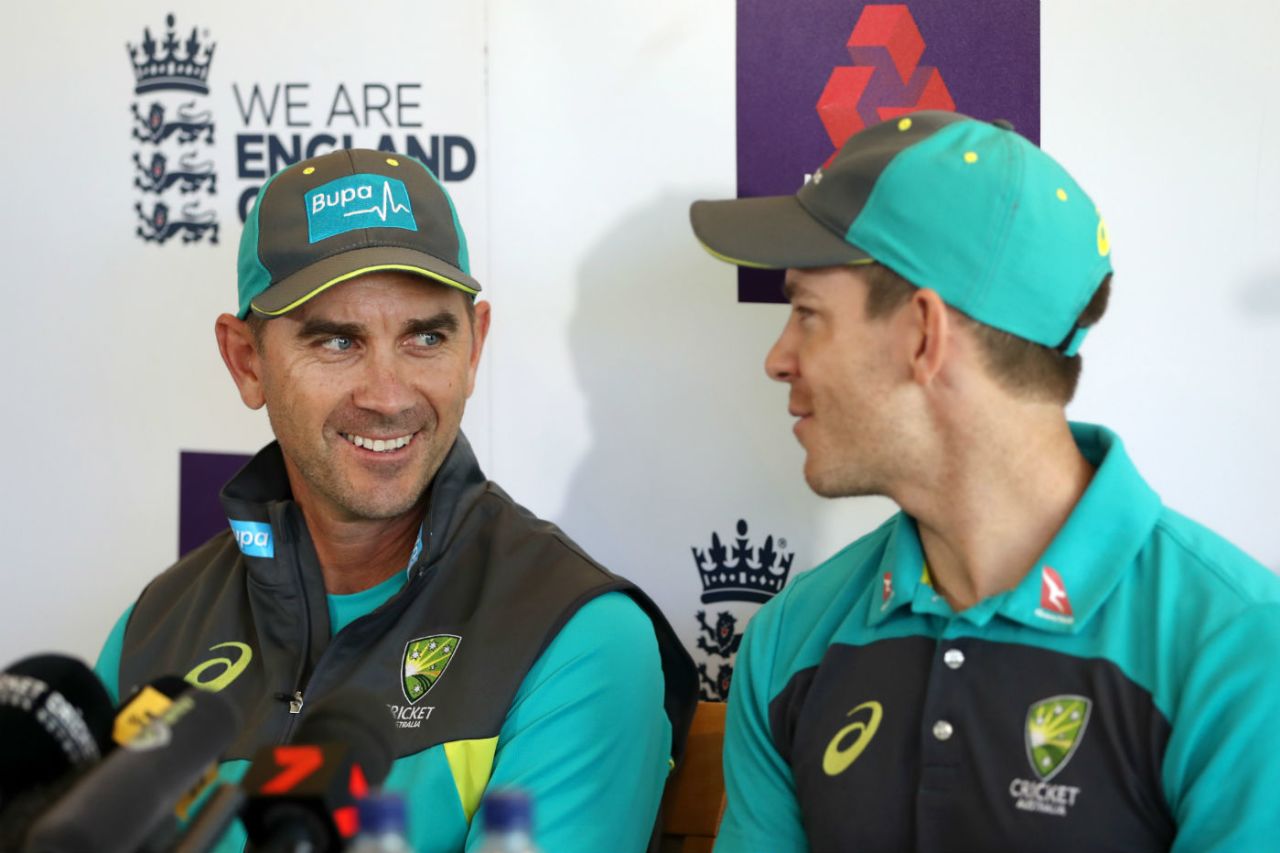 Justin Langer and Tim Paine face the media at Lord's, June 6, 2018