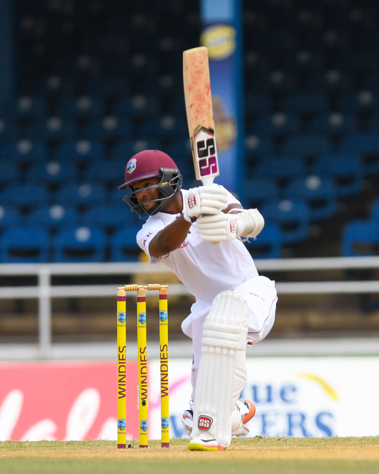 Shai Hope leans into a cover drive, West Indies v Sri Lanka, 1st Test, Day 1, Port of Spain, June 6, 2018
