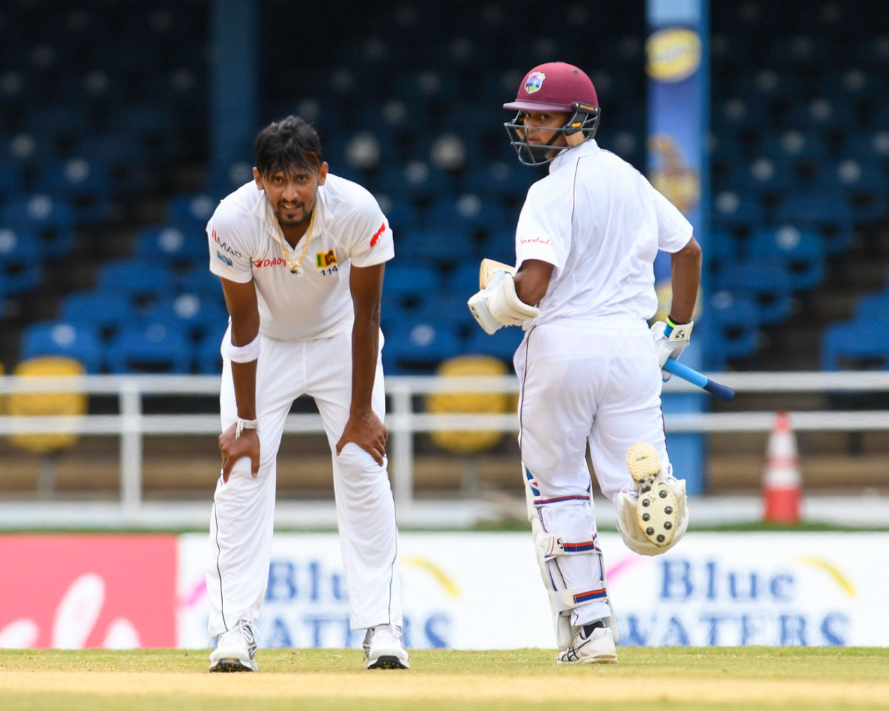 Suranga Lakmal wears a tired expression as Shane Dowrich picks him for four, West Indies v Sri Lanka, 1st Test, Day 2, Port of Spain, June 7, 2018