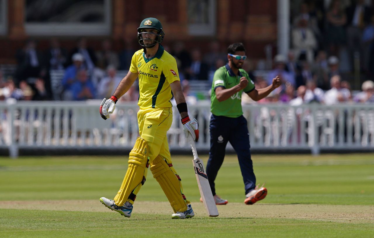 Glenn Maxwell was lbw to Ravi Patel for 3, Middlesex v Australians, Tour match, Lord's, June 9, 2018