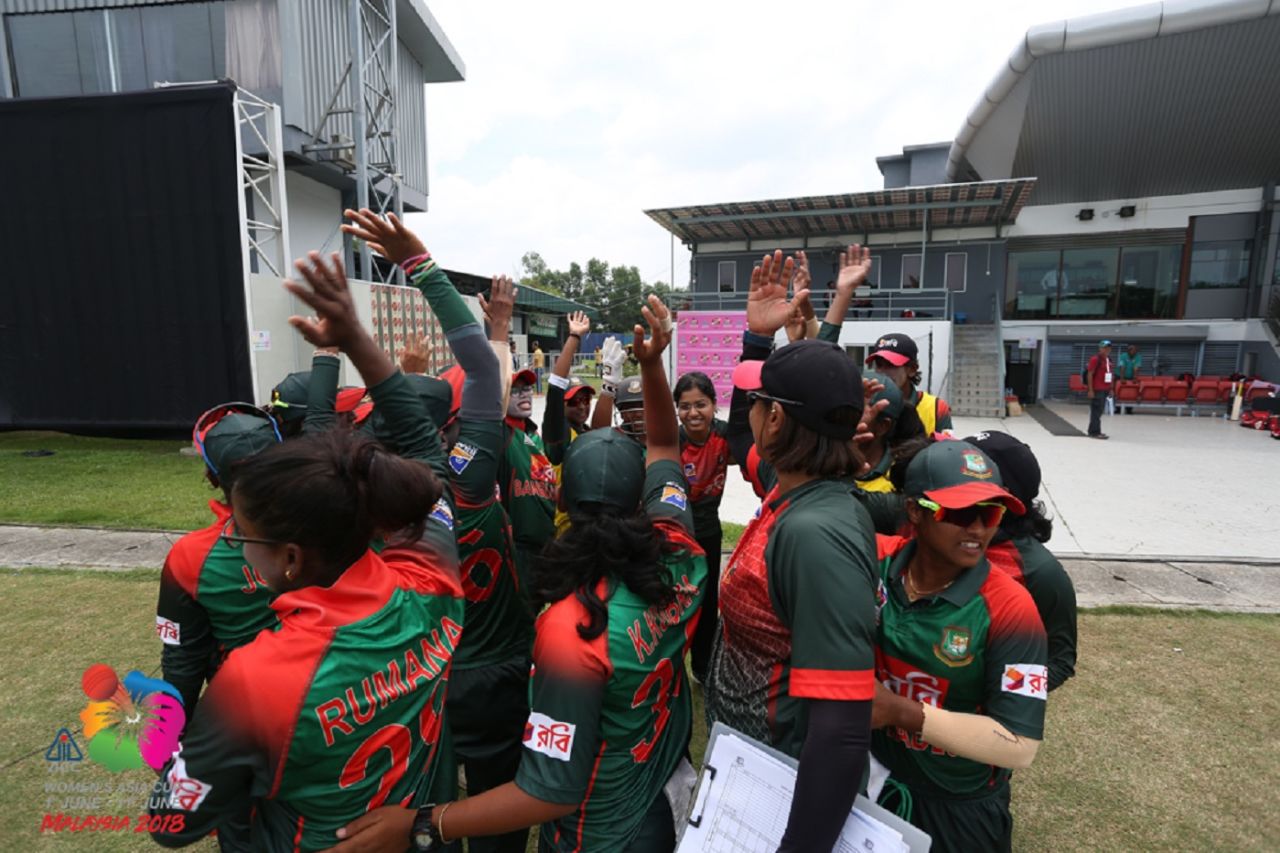 Bangladesh women get together after winning the Asia Cup, India v Bangladesh, women's Asia Cup final. Kuala Lumpur