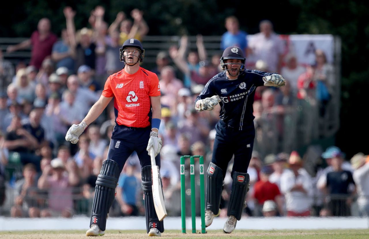 Sam Billings looks aghast after chipping a full toss to midwicket, Scotland v England, Only ODI, Edinburgh, June 10, 2018