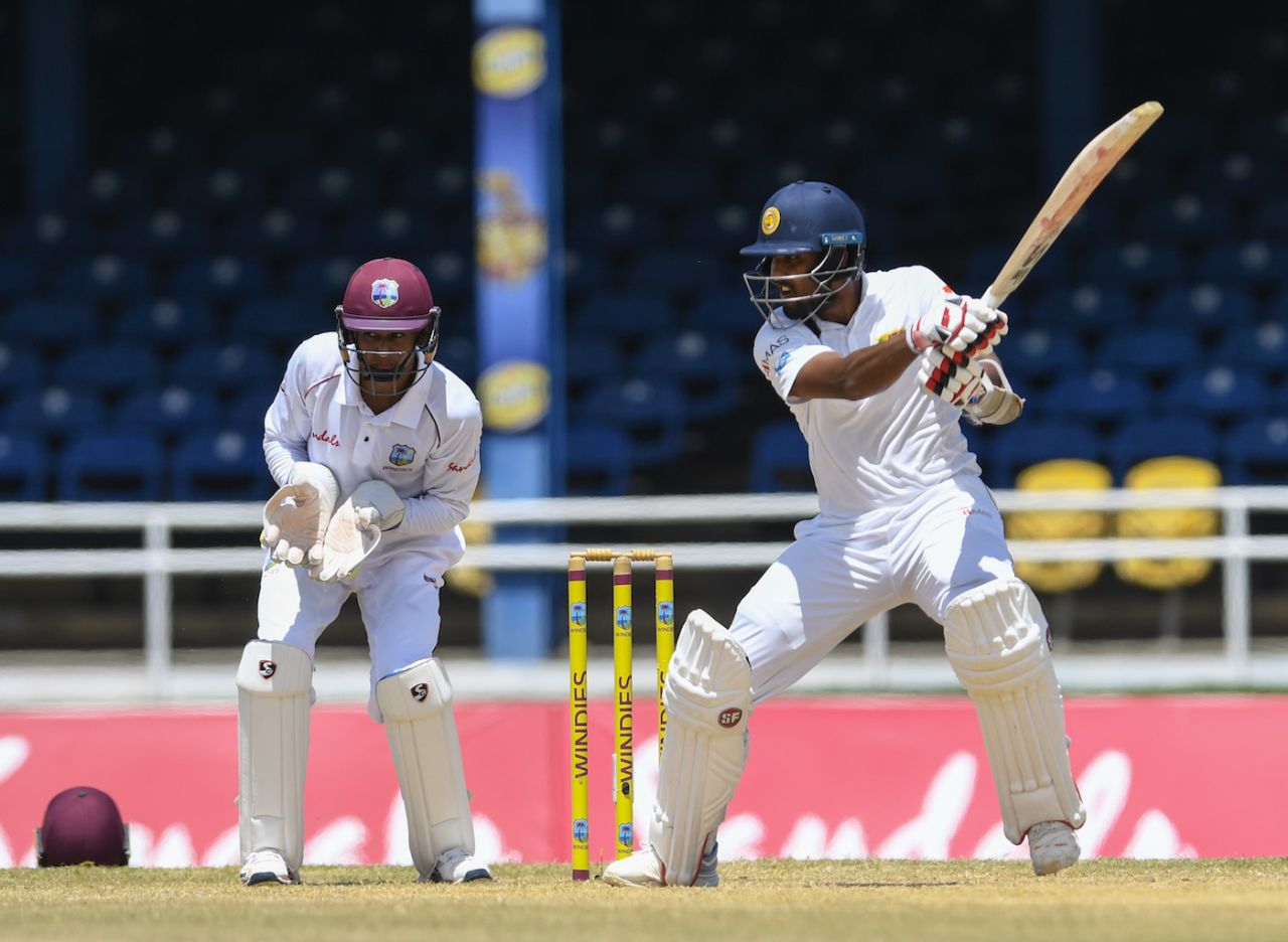 Dinesh Chandimal cuts the ball off the back foot, West Indies v Sri Lanka, 1st Test, Port of Spain, 5th day, June 10, 2018