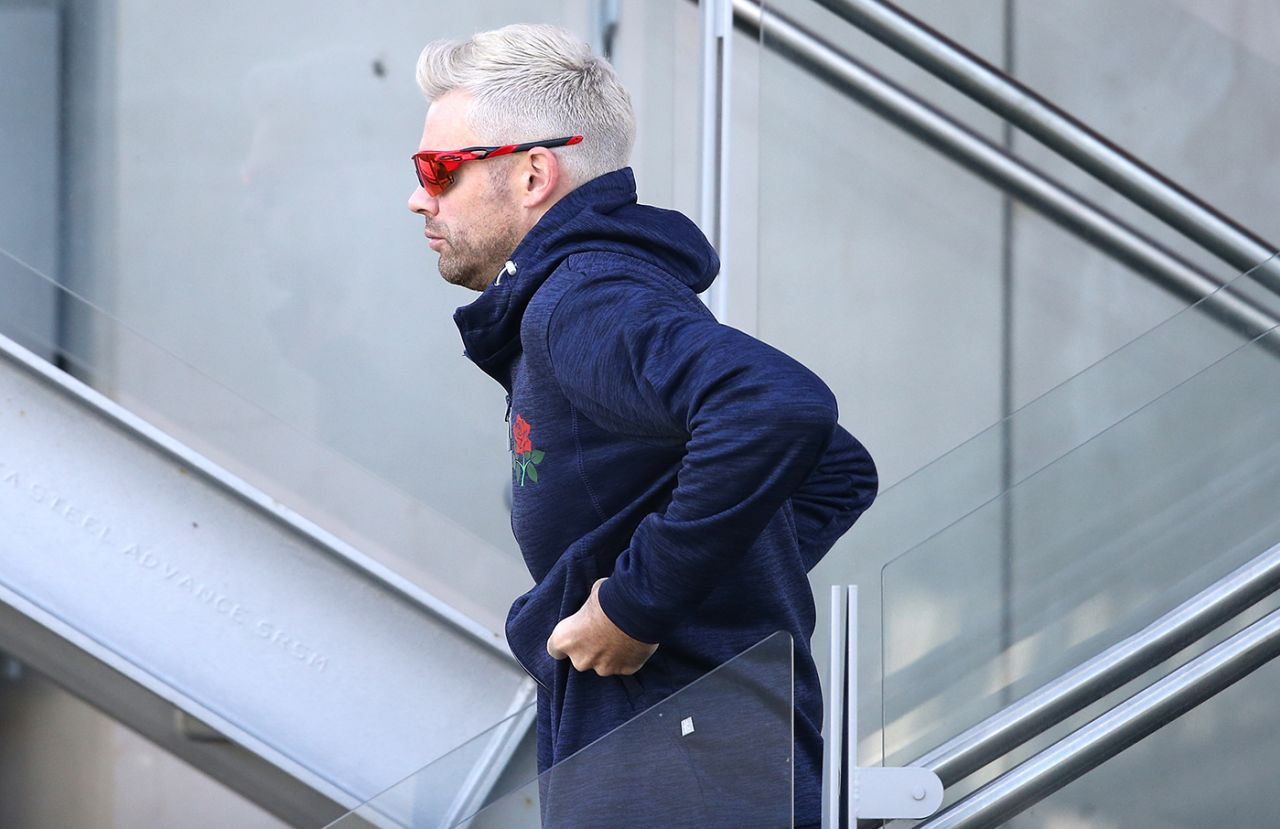 James Anderson sports white hair and red sunglasses, Lancashire v Somerset, County Championship, Division One, Old Trafford, 2nd day, May 5, 2018