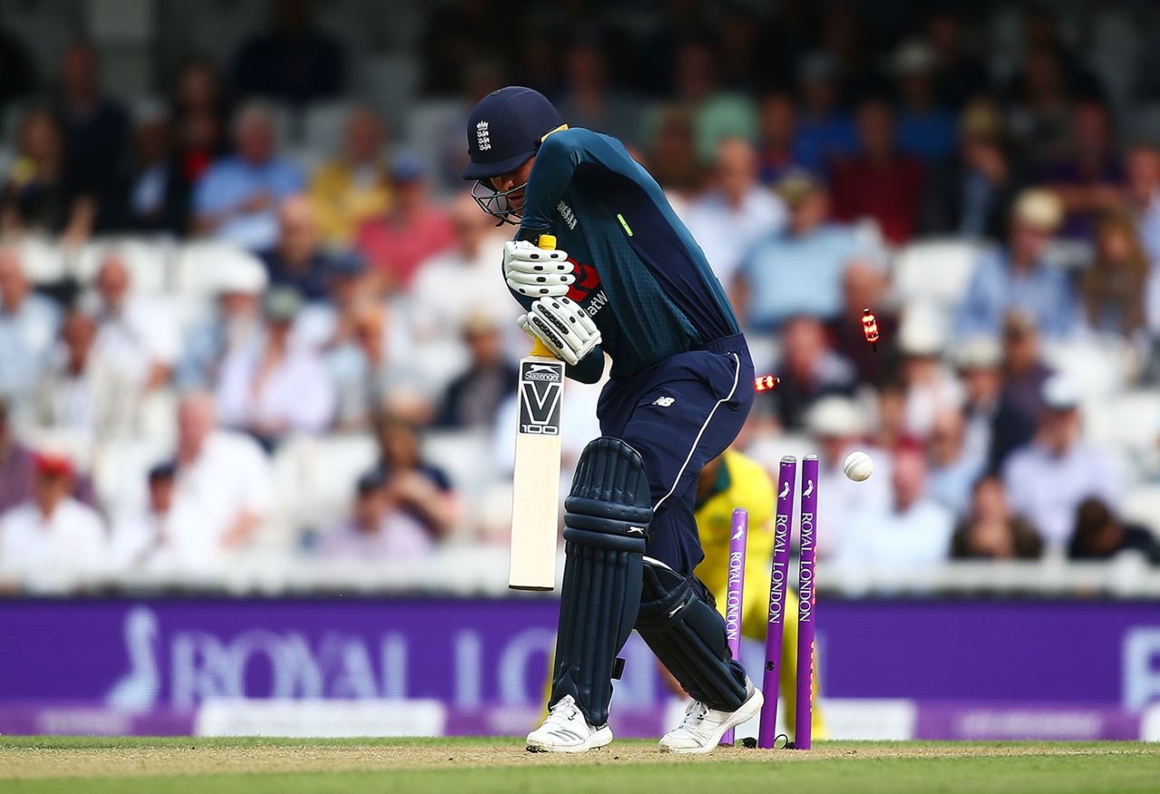 Jason Roy was bowled second ball by Billy Stanlake, England v Australia, 1st ODI, Kia Oval, June 13, 2018