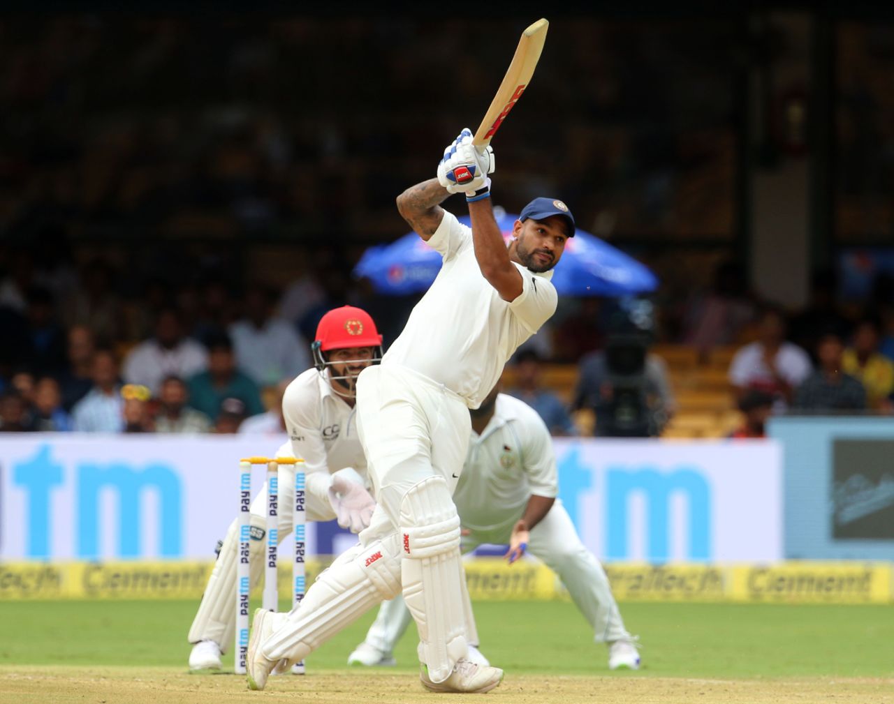 Shikhar Dhawan goes big on the off side, India v Afghanistan, Only Test, Bengaluru, 1st day, June 14, 2018
